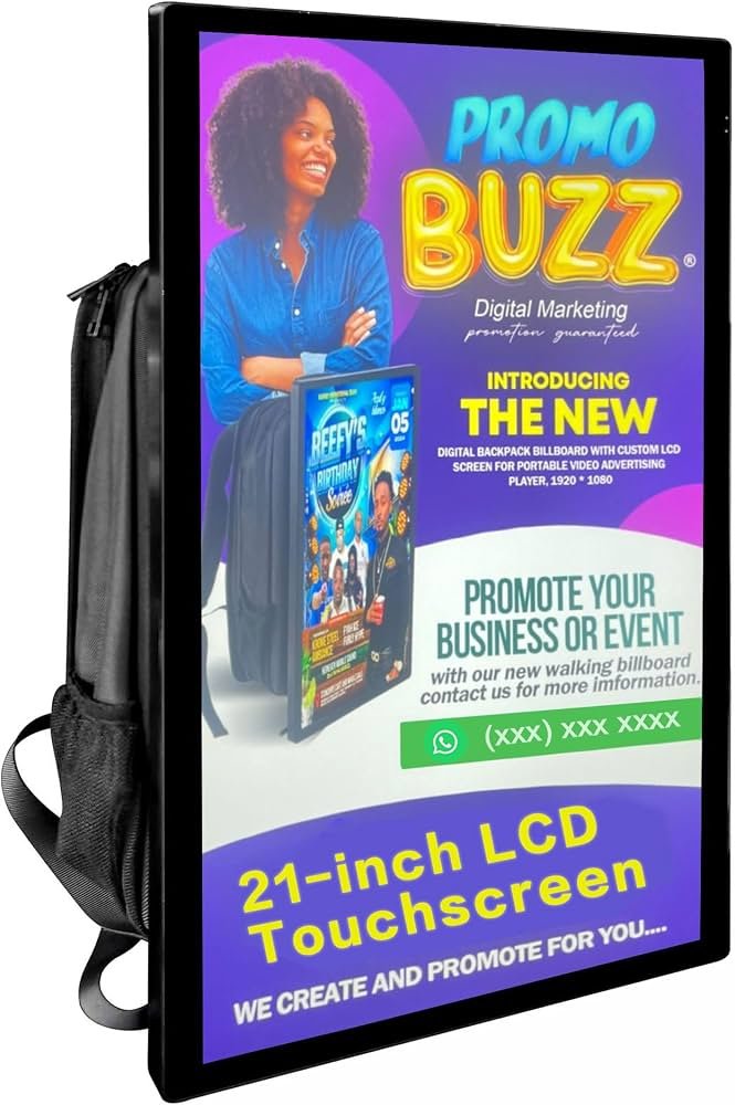 Écran publicitaire à batterie - Sac à dos LCD de 21,5" avec écran LCD